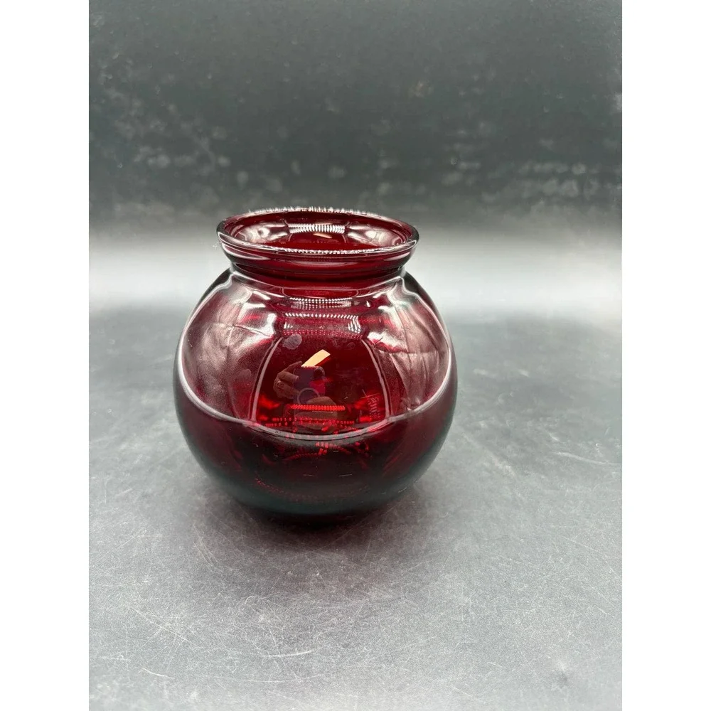 Vintage Ruby Red Glass Rose Bowl Vase Round Small 4 Inch Mid Century Decor